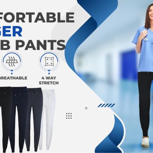 Scrubs for Women Jogger Pants Lightweight Slim Fit 4 Way Stretch Soft Scrub Pant - Picture 3 of 7